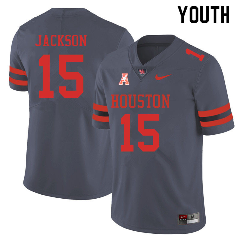 Youth #15 Cody Jackson Houston Cougars College Football Jerseys Sale-Gray